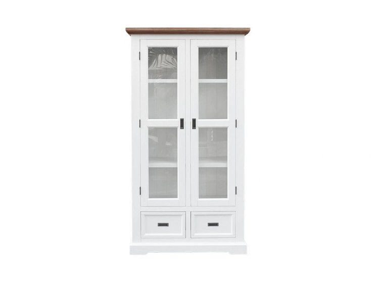 2 Drawer 2 Glass Door Large Display Cabinet White Pk Furniture